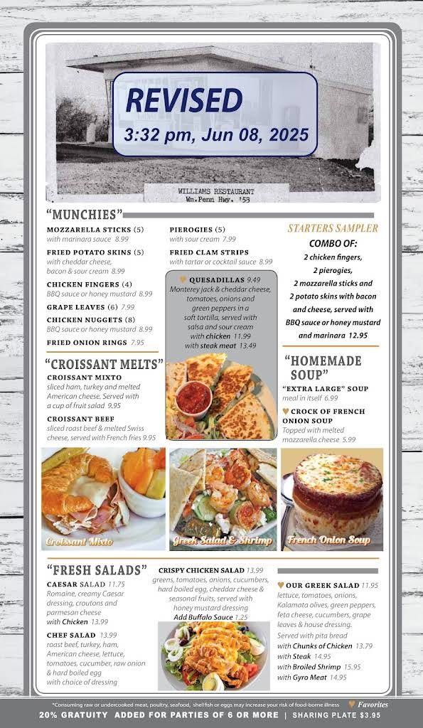 Williams Restaurant Menu 2