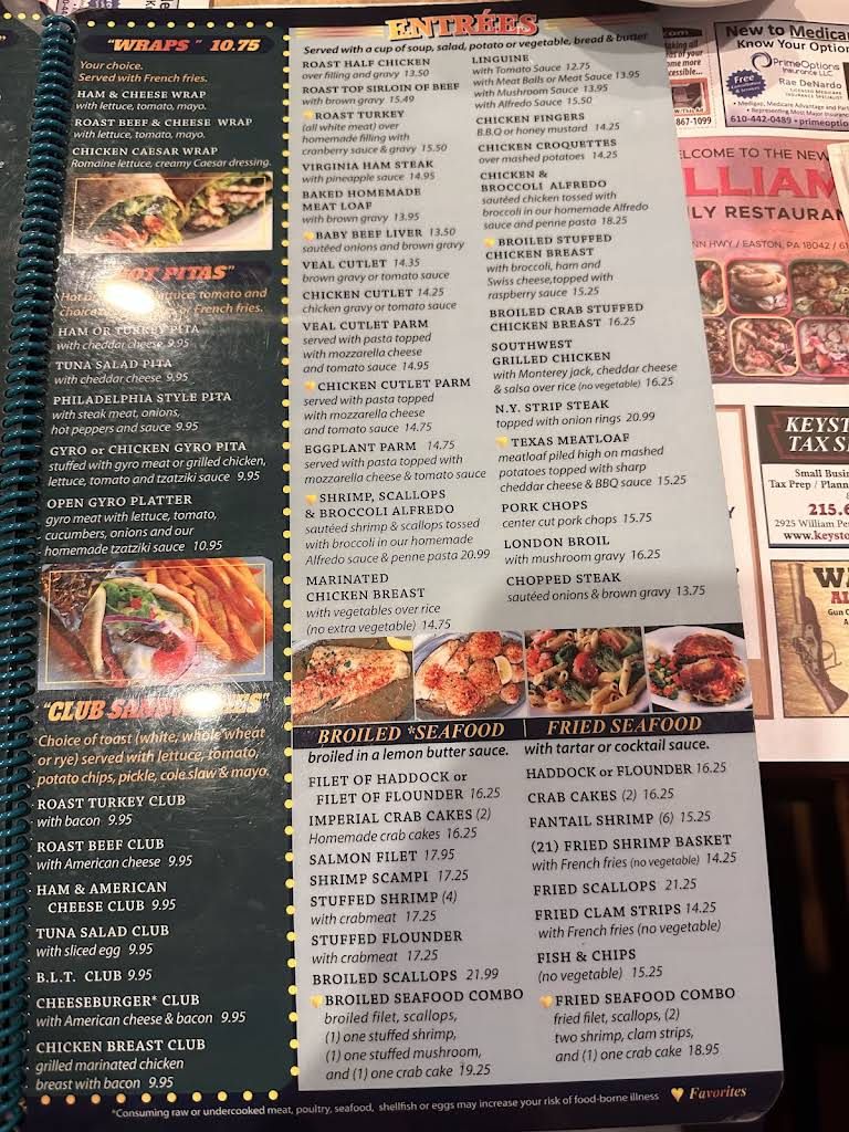 Williams Restaurant Menu 8